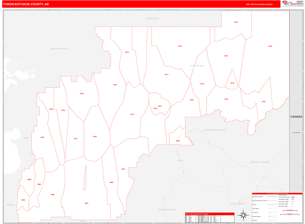 Yukon Koyukuk County Digital Map Red Line Style